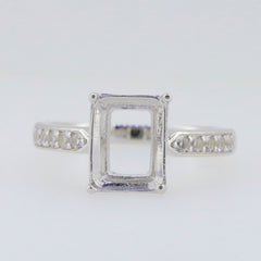 Custom sterling silver semi mount ring setting with Moissanite accents, suitable for OCT 16x11 and OV 13x9 gemstones.
