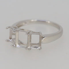 Sterling Silver Semi-Mount Ring Setting for Emerald, suitable for 8x6mm and 7x5mm stones, custom-made design.