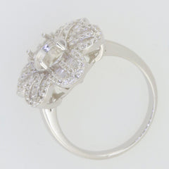 Sterling silver semi mount ring setting with floral design, 9x7mm oval gemstone placeholder.