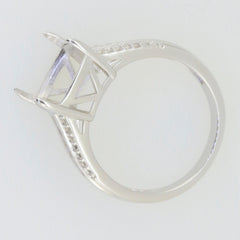 Sterling Silver Semi Mount Ring Setting with Cushion and Baguette Accent, designed for White Topaz gemstones.