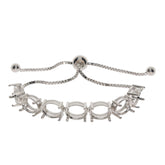 Sterling Silver Semi Mount Tennis Bracelet Setting with oval mounts for 9x7mm gemstones, adjustable clasp design.