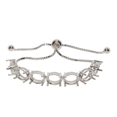 Sterling Silver Semi Mount Tennis Bracelet Setting with oval mounts for 9x7mm gemstones, adjustable clasp design.