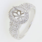 Sterling Silver Semi Mount Ring Setting with White Topaz, oval center for main gemstone, elegant design.