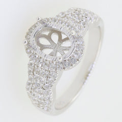 Sterling Silver Semi Mount Ring Setting with White Topaz, oval center for main gemstone, elegant design.