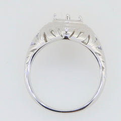 Sterling Silver Semi Mount Ring Setting featuring an Art Deco design, ready for a 5x5mm Asscher cut gemstone.