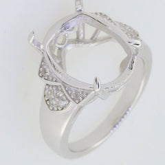 Sterling Silver Semi Mount Ring Setting with Halo White Topaz, designed for an oval gemstone of 16x12mm.