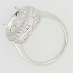 Sterling Silver Semi Mount Ring Setting with Oval Halo and White Topaz, designed for custom main gemstones.