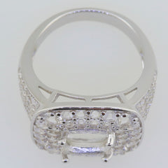 Sterling Silver Semi Mount Ring Setting with Cushion Double Halo, ready for custom gemstone placement.