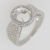 Sterling Silver Semi Mount Ring Setting with Halo for Oval 9x7mm Cabochon Gemstone