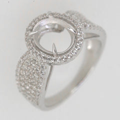 Sterling Silver Semi Mount Ring Setting with Halo for Oval 9x7mm Cabochon Gemstone