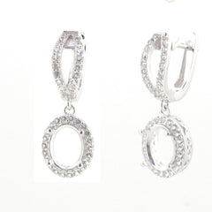 Sterling silver semi mount earrings setting with white topaz, oval dangle design, customizable gemstone size.