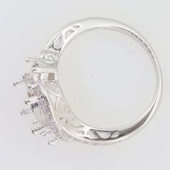 Sterling Silver Semi Mount Ring Setting with White Topaz, round 8x8mm and 4x4mm stones in a bypass design.