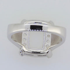 Men's sterling silver semi mount ring setting with square cushion center and moissanite accent stones.