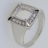 Men's Sterling Silver semi mount ring setting with square cushion and Moissanite accent stones.