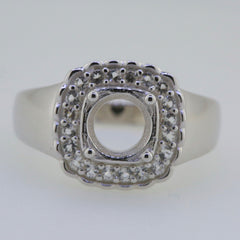 Men's Sterling Silver Semi Mount Ring Setting with Moissanite accents, featuring a square design for custom stone placement.