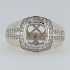 Men's Sterling Silver Semi Mount Ring Setting with Cushion Halo for Moissanite, custom made, size options available.