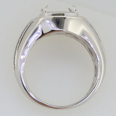 Men's sterling silver semi mount ring setting, featuring cushion halo design for moissanite gemstones.