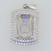 Sterling silver semi mount pendant setting with halo of white topaz for customizable gemstone options.