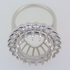 Sterling Silver semi mount ring setting with white topaz halo, designed for oval gemstones 20x15mm.
