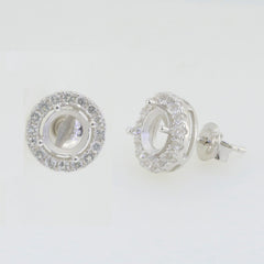Sterling silver semi mount earrings setting with round white topaz double halo design, made to order for custom sizes.