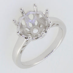 Sterling Silver Semi Mount Ring Setting with round 11x11mm solitaire base for customized gemstone placement.