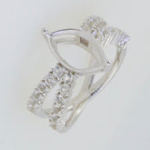 Sterling silver semi mount ring setting with marquise halo and moissanite accents, ideal for custom gemstone rings.
