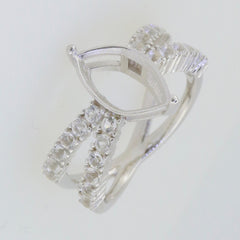 Sterling silver semi mount ring setting with marquise halo and moissanite accents, ideal for custom gemstone rings.