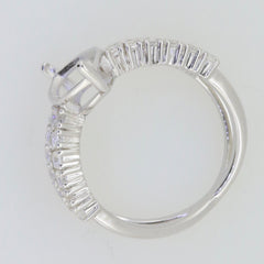 Sterling silver semi mount ring setting with moissanite accents and split shank, side view showing elegant design.