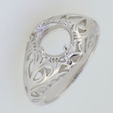 Sterling Silver Art Deco Semi Mount Ring Setting with intricate design for 8x8mm round gemstone.