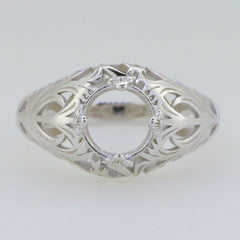 Sterling Silver Semi Mount Ring Setting in Art Deco Style, for an 8x8mm round gemstone, handcrafted and customizable.