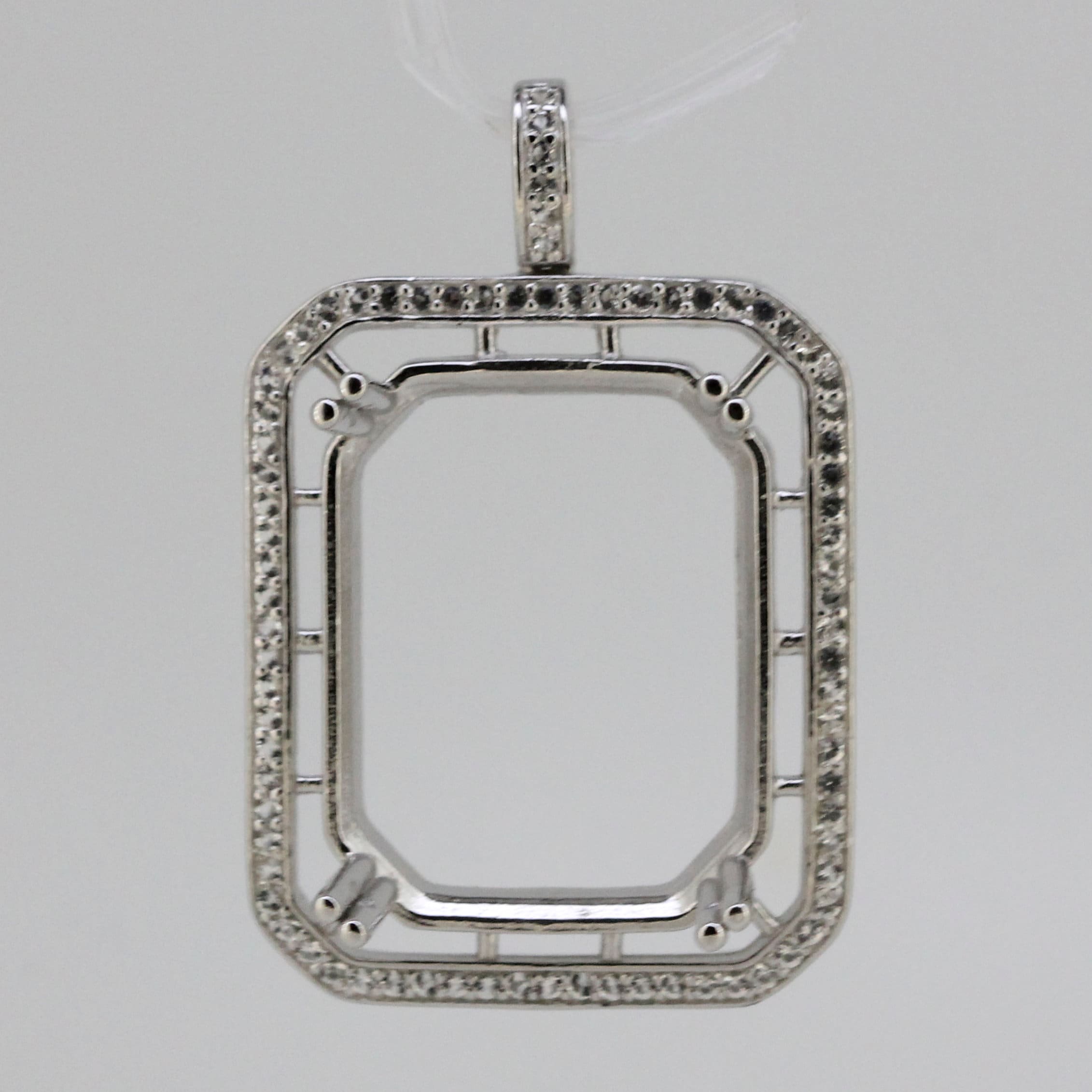 Sterling Silver Semi Mount Pendant Setting 25x20mm Halo for White Topaz gemstones, made to order.