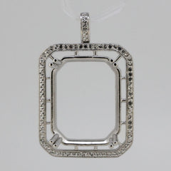 Sterling Silver Semi Mount Pendant Setting 25x20mm Halo for White Topaz gemstones, made to order.