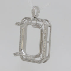 Sterling Silver Semi Mount Pendant Setting with White Topaz halo, customizable for various gemstone sizes.