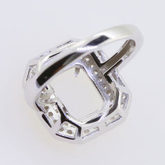 Sterling Silver Semi Mount Ring Setting for 10x8mm Emerald, featuring White Topaz gemstones in a double halo design.