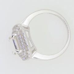 Sterling silver semi mount ring setting for 10x8mm emerald, double halo with white topaz accent, elegant design.