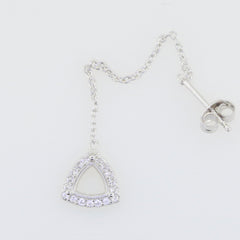 Sterling Silver Semi Mount Earring Setting with White Topaz Halo, Trillion Shape, Make to Order