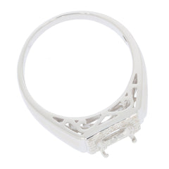 Men's sterling silver semi mount ring setting for oval 10x8mm gemstone with intricate design and Moissanite halo.