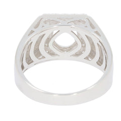 Men's sterling silver semi mount ring setting, showcasing sleek design with oval centerpiece for moissanite halo.