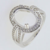 Sterling Silver Semi Mount Ring Setting with Oval Halo for Cabochon, customizable size option, made to order.