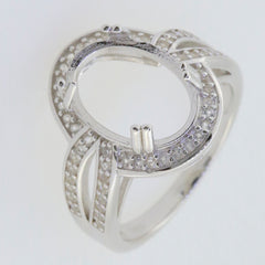 Sterling Silver Semi Mount Ring Setting with Oval Halo for Cabochon, customizable size option, made to order.