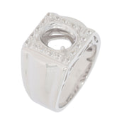 Men's sterling silver semi mount ring setting with moissanite halo, designed for 10x8mm oval gemstone, made to order.