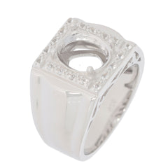 Men's sterling silver semi mount ring setting with moissanite halo, designed for 10x8mm oval gemstone, made to order.