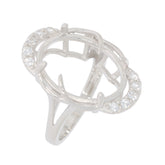 Sterling silver semi mount ring setting with white topaz, designed for oval stones 18x13mm, customizable sizes available.