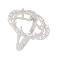Sterling silver semi mount ring setting with white topaz, designed for oval stones 18x13mm, customizable sizes available.