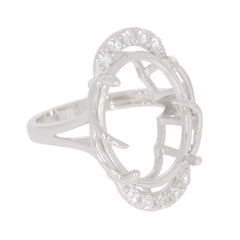 Sterling Silver Semi Mount Ring Setting featuring an oval design for 18x13mm gemstones with accents of White Topaz.