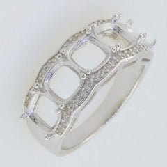 Sterling silver semi mount ring setting with cushion cut design for multi stone, featuring white topaz accents.