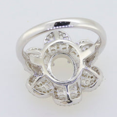 Sterling Silver Semi Mount Ring Setting with Floral Design for Oval Gemstone 9x7mm
