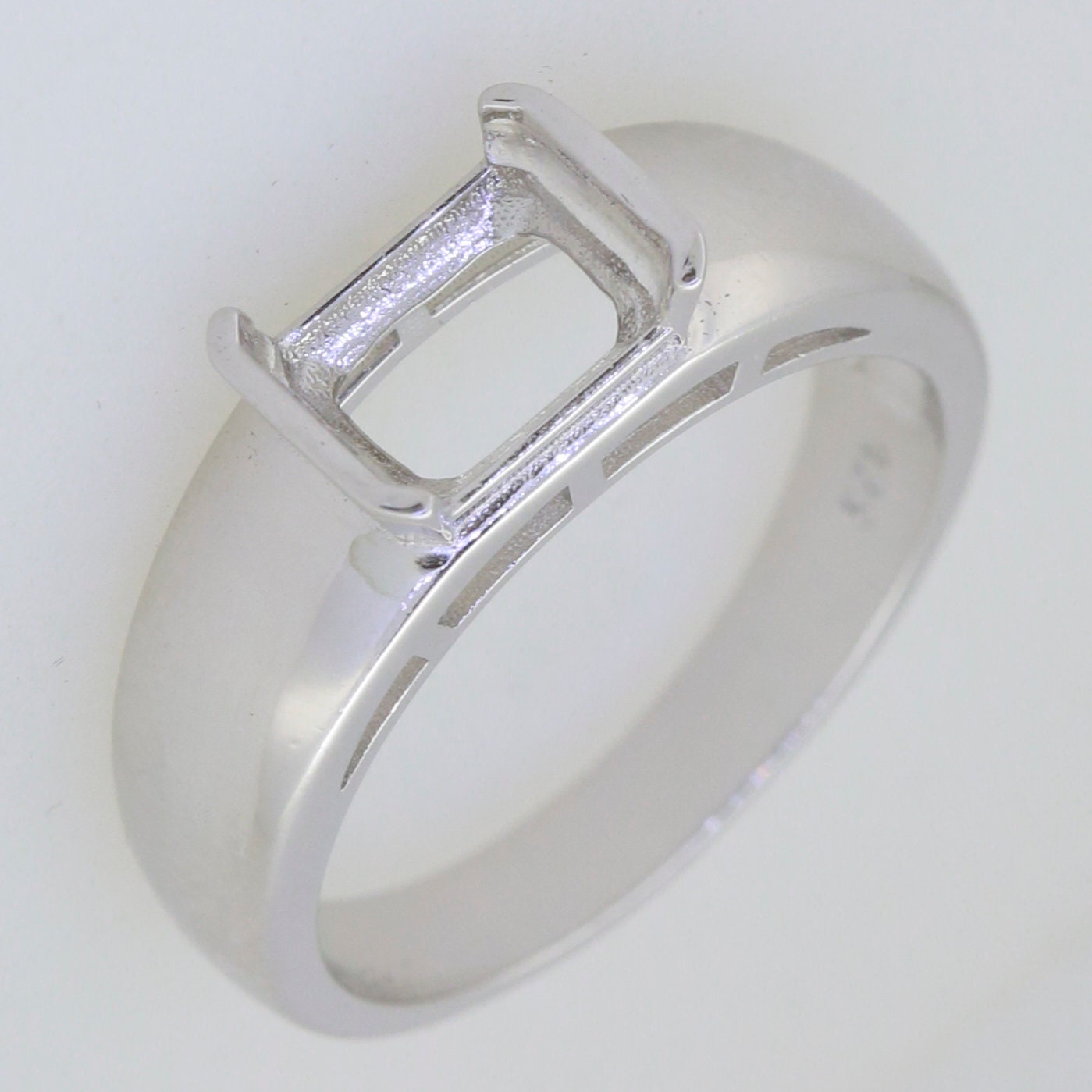 Sterling silver semi-mount ring setting for 9x7mm emerald, bezel design, customizable sizes, made to order.