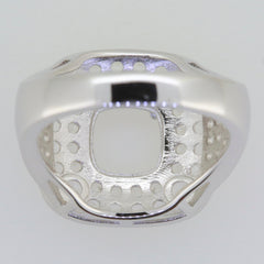 Sterling Silver Semi Mount Ring Setting with Cushion 8x8mm Double Halo design, perfect for custom gemstone settings.