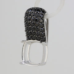 Sterling Silver Semi Mount Pendant Setting with Black Spinel, designed for a 12x12mm cushion gemstone.